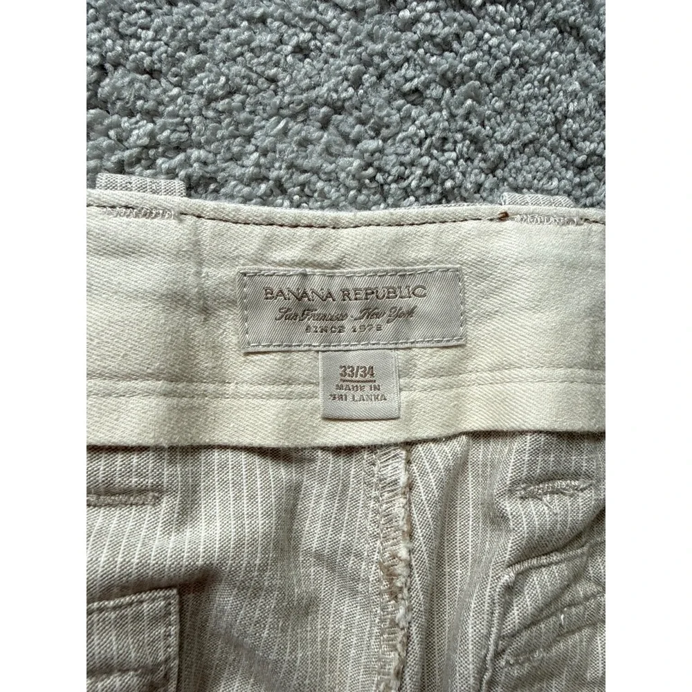 Banana Republic Mens 33x34 Beige White Micro Stripe Straight Leg Pants Trousers